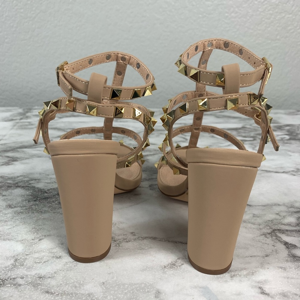 Olivia Ferguson Nude Nubuck Stud Open Toe Heels - Picture 4 of 6